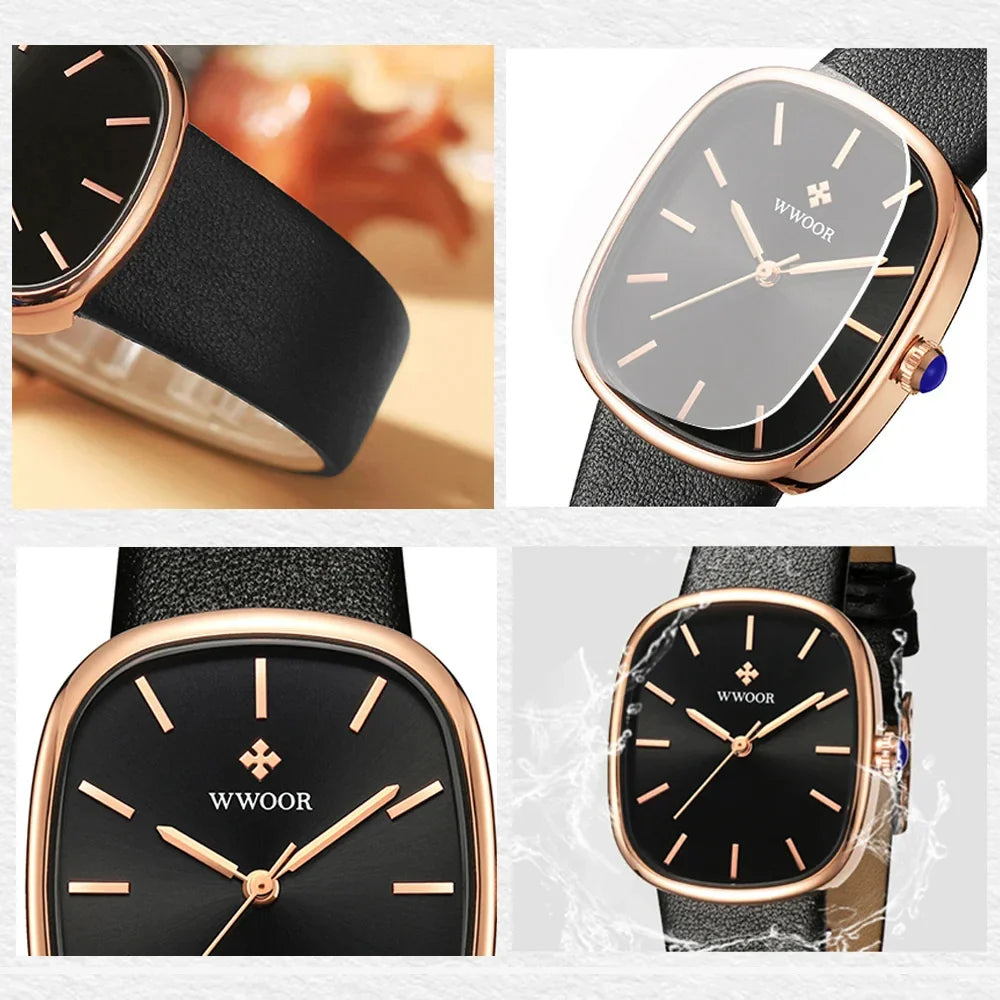 Relógio de Quartzo Quadrado Feminino Luxo De Couro